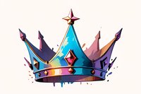 Royal crown in vibrant blue and purple watercolor style with paint splatter effects and geometric gems, isolated on light background for creative design projects.