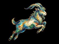 Ornate leaping goat with swirling teal and gold patterns, isolated on transparent background. Great for stickers, t-shirt design, print on demand, and sublimation crafts.