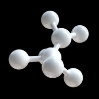 White molecular structure model showing chemical bonds between atoms on black background, isolated scientific visualization for chemistry and science concepts.
