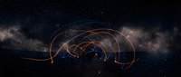 Abstract golden spiral curves flowing through cosmic space with stars and nebula clouds creating mystical energy patterns for meditation and spiritual designs.