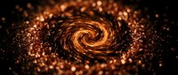 Golden swirling vortex with sparkling particles on dark background, suitable for abstract backgrounds, motion graphics, and digital design projects.
