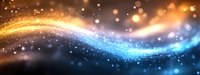 Magical glowing wave with sparkling particles flowing from gold to blue colors on dark background, creating ethereal light trail effect for festive designs.