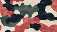 Seamless camouflage pattern with red, navy, cream, and green organic shapes tiling into a single background. Suitable for textiles, wallpaper, and apparel design.