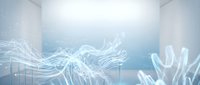 Abstract flowing white energy waves and light streaks creating dynamic motion patterns against soft blue gradient background for modern digital design projects.