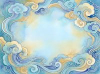 Watercolor cloud frame with swirling patterns in blue and gold tones creates decorative border for text or design elements on light background.