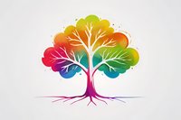 Colorful rainbow tree with white branches and vibrant gradient foliage perfect for logo design, wellness branding, or spiritual growth concepts. Isolated on white background.