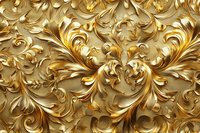 Luxurious golden floral ornament with baroque style swirls and curves creating rich dimensional relief pattern. Metallic decorative background for luxury design.