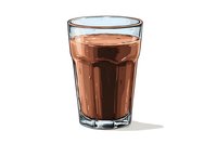 Glass of chocolate milk or protein shake with rich brown color on white background, refreshing dairy beverage for breakfast or post-workout nutrition.