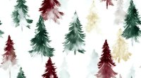 Watercolor pine trees in green, burgundy and beige colors on white background create seamless forest pattern. Winter holiday design for fabric and paper.