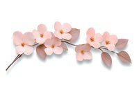 Delicate pink paper flowers on branch with dusty rose leaves, isolated on white background. Handcrafted botanical art piece for spring decor and creative projects.