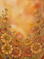 Watercolor autumn flowers frame with warm orange and yellow blooms creating decorative border on textured background for seasonal designs and greeting cards.
