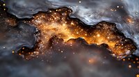 Molten lava flowing through rocky terrain with glowing orange embers and sparkling particles creating dramatic volcanic landscape for nature backgrounds.