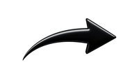 Black curved arrow pointing right with glossy finish isolated on white background for presentations, infographics and directional design elements.