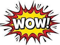 Comic book style wow explosion burst with yellow center and red flames on white background. Pop art speech bubble for advertising and marketing materials.