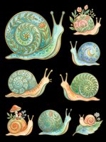 Cute decorative snail clipart set with floral and celestial patterns, isolated on transparent background. Great for stickers, t-shirt design, and print on demand.