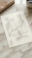 Hand-drawn growth chart on paper with coffee and books on marble surface showing business progress and financial planning concepts.