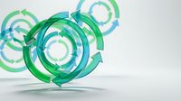 Abstract green and teal circular rings floating on white background for modern business presentations and digital marketing materials.