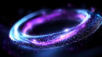 Luminous cosmic spiral with glowing blue and purple particles creating magical light trail effect against dark background, radiating ethereal energy and motion.