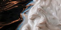 Luxurious abstract background with flowing white cream and metallic copper liquid textures creating dramatic contrast and marbled effect. Elegant design element.