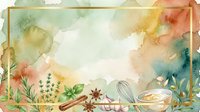 Watercolor botanical frame with dried herbs, spices, and natural elements on aged paper background for wellness and organic design projects.