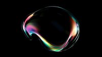 Iridescent soap bubble with rainbow colors floating on black background shows delicate surface tension and light refraction patterns creating prismatic effect.