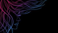 Neon gradient woman profile with flowing hair on black background for modern digital art and beauty concepts.