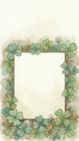 Watercolor clover frame with white flowers and green shamrock leaves, soft botanical border with empty center for text or photo.