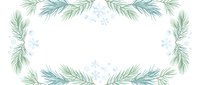 Evergreen pine branches frame a snowy winter border with delicate snowflakes on white background, tiles seamlessly for holiday designs and seasonal projects.