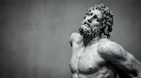 Classical male marble statue with curly hair and muscular torso, ideal for art, history, and educational content about ancient sculpture and culture.