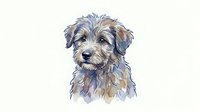 Terrier mix dog portrait with soft watercolor style on isolated white background, suitable for pet-related designs, greeting cards, and merchandise printing.