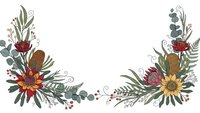 Autumn floral border with eucalyptus leaves, sunflowers and decorative elements on white background for seasonal greeting cards and invitations.