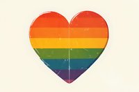Rainbow colored heart shape with retro grunge texture effect featuring pride flag stripes in red, orange, yellow, green, blue and purple on light background.