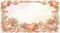 Ornate decorative frame with pink hearts and coral roses on cream background, isolated design element suitable for invitations, greeting cards, and romantic wedding stationery projects.