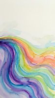 Watercolor rainbow wave painting with flowing colorful stripes in purple, blue, green, yellow, and orange on white background.