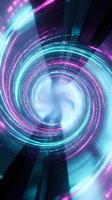 Glowing neon spiral tunnel with concentric circles of cyan and magenta light rays creating a vortex effect, suitable for technology, digital transformation, and futuristic backgrounds.