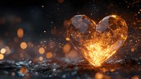 Glowing heart shape formed by ice and fire with magical sparks and bokeh lights on dark background, romantic winter concept for Valentine's day designs.