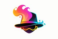 Stylized black hat with vibrant gradient flames and waves emerging from top and sides, creating dynamic motion on isolated background for logo design.