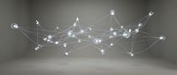 Abstract network of interconnected glowing nodes and lines forming a digital web structure on neutral background for technology and data visualization projects.