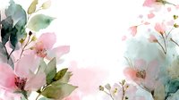 Delicate watercolor floral composition with soft pink blossoms and green foliage on white background, creating an elegant botanical frame.