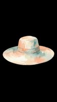 Watercolor sun hat in soft peach and sage tones, isolated on transparent background. Ready for t-shirt designs, clipart, stickers, sublimation, and print-on-demand products.