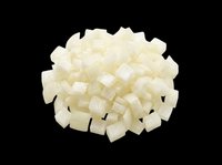 Diced white onion pile isolated on transparent background, ready for food design, clipart, print on demand, stickers, T-shirt design, and culinary projects.