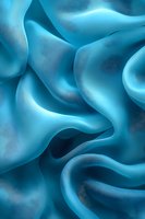 Flowing turquoise silk fabric with elegant waves and soft folds creating luxurious textile background for fashion and interior design projects.