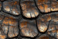 Dramatic cracked stone texture with glowing orange and black surface, featuring deep fissures and weathered appearance. Natural abstract pattern for backgrounds.