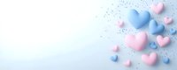 Romantic pastel hearts floating on light background with sparkles for Valentine's Day cards, wedding invitations and love-themed designs.