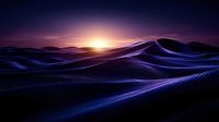 Dramatic purple desert landscape with flowing sand dunes at sunset, creating mystical atmosphere with warm golden light and deep violet shadows across terrain.