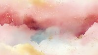 Abstract watercolor background with soft pink, burgundy, and teal tones accented by gold splashes. Elegant artistic texture for wedding invitations or luxury branding.