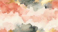 Dreamy watercolor abstract background in coral pink, gray and gold tones with soft blending effects and delicate paint texture. Artistic design for wall decor.