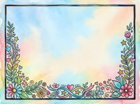 Watercolor floral frame with hand-drawn botanical borders and colorful flowers on pastel background, isolated on white for design projects, invitations, and decorative layouts.