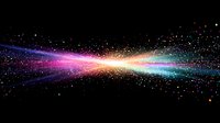 Colorful cosmic light streak with glowing particles and stardust scattered across dark space background, creating magical atmospheric effect.