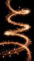 Golden spiral light trail with sparkling particles and bokeh effects on black background for luxury design projects.